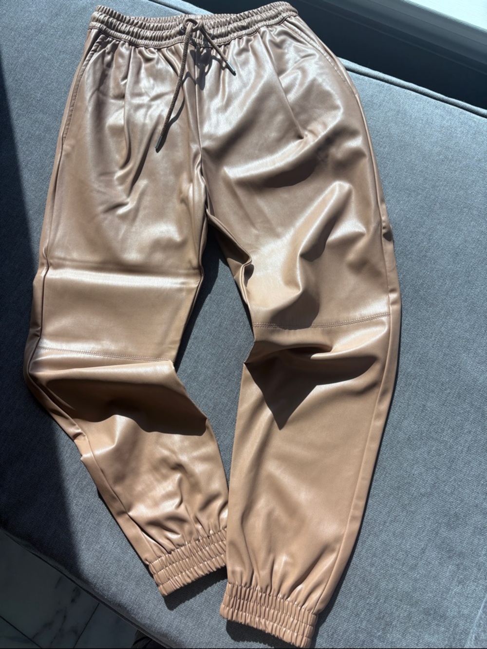 Zara Faux Leather Jogger Pants — Warm Tan